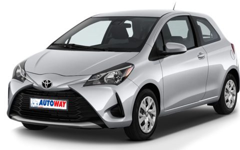 Toyota Yaris, grey, Autoway Logo on the plate, front view