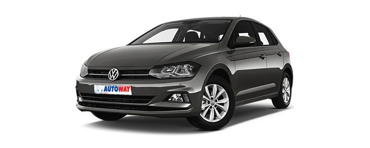 VW Polo, grey, Autoway Logo on the plate, front view