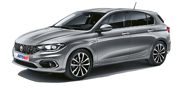 Fiat tipo, grey, Autoway Logo on the plate, front and side