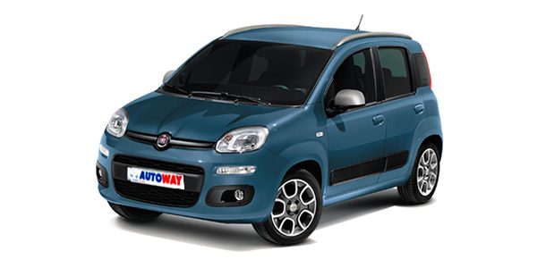 Fiat Panda, blue, Autoway Logo on the plate, front and side view
