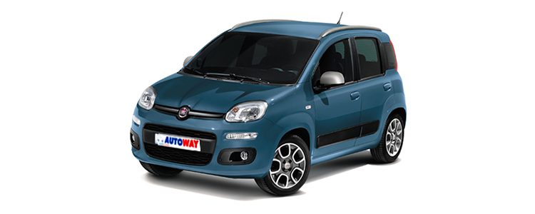 Fiat Panda, blue, Autoway Logo on the plate, front and side view