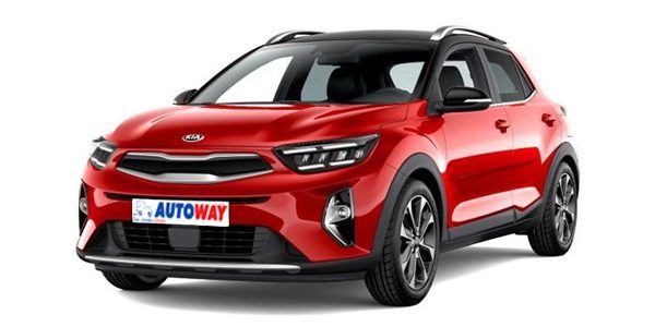 Kia Stonic, Autoway Logo on the plate, red car, front and side view