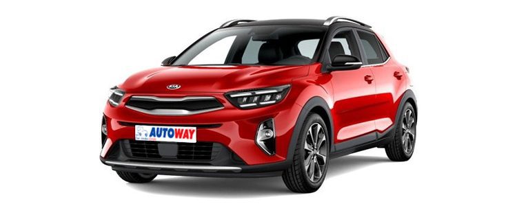 Kia Stonic, Autoway Logo on the plate, red car, front and side view