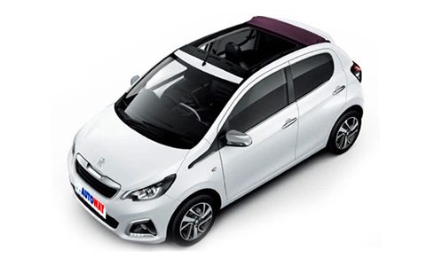Peugeot 108, open top, white, car, Autoway Logo on the plate, top view