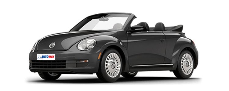 VW Beetle, grey cabriolet, front view, autoway logo plate