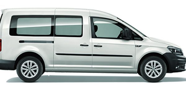 VW Caddy, side view, white car