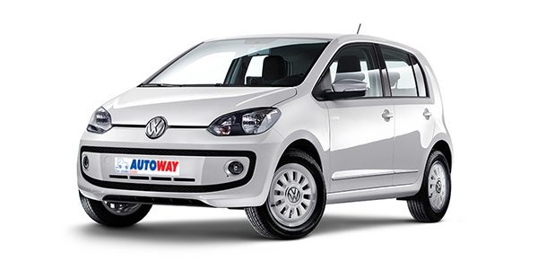 Vw Up, autoway logo plate, white car, front view