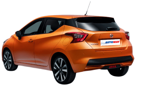 Nissan Micra Orange rear view with autoway logo plate