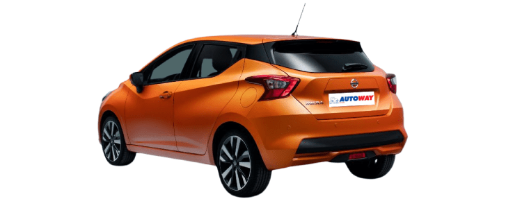 Nissan Micra Orange rear view with autoway logo plate