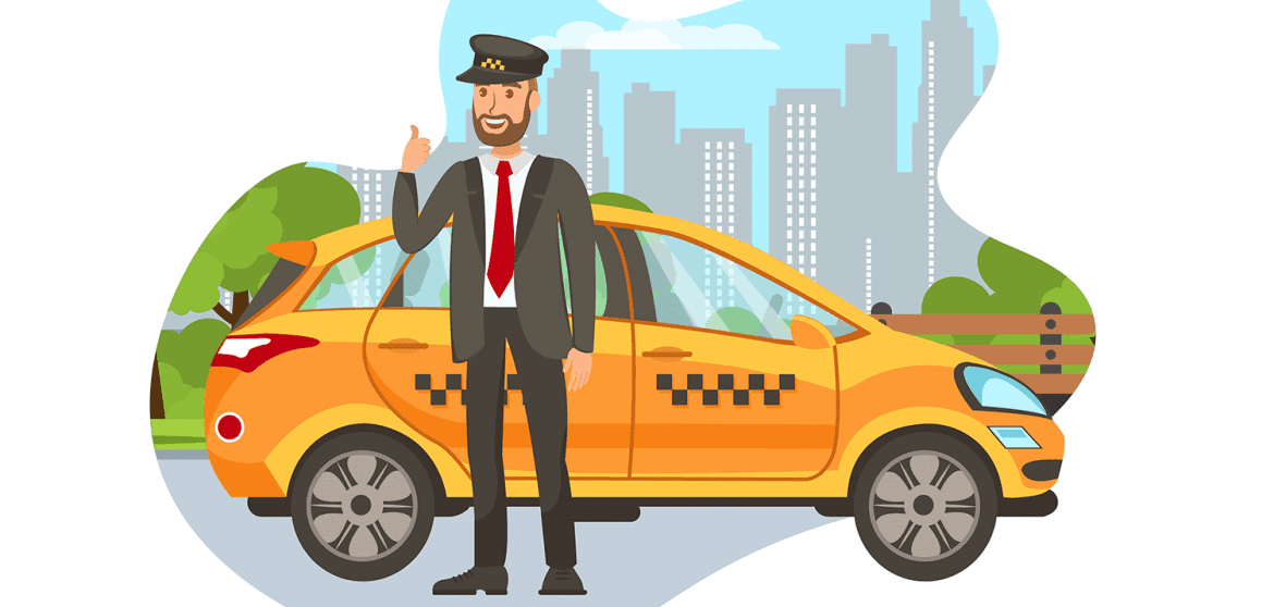 transfer services and autoway partner animation Taxi driver and yellow cab