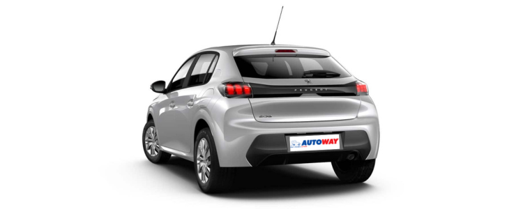 Peugeot 208 rear view of grey car, white background